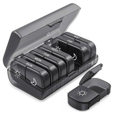 2X AUVON XL Weekly Pill Organizer 2 Times a Day, AM PM Pill Case -Black picture