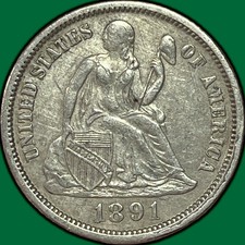 1891-O Seated Liberty Dime Almost Uncirculated AU Coin, Scratched #44353 picture