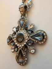 Vintage Joan Rivers NR Gothic Maltese Cross Pendant Necklace Rhinestone Beaded picture