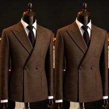 Classic 2 Pcs Men Suit Double Breasted Peak Lapel Party Prom Tuxedos Men Blazer picture