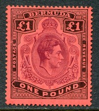 Bermuda 1938-53 perf. 14 £1 SG 121 hinged mint (cat. £300 as u/m) crease picture