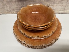 SET OF 9 Pier 1 One Carmelo Melamine  Dinner Salad Plates Bowls Orange Crackle picture