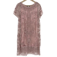 Sundance Catalog True Grace Pink Dress Embroidered Sheer Sz L Boho Preppy picture