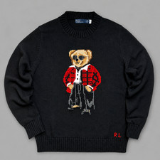 POLO PALPH LAUREN Red Trenchcoat Bear Black Sweater Women’s Small NWT picture