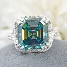 RARE 8.70 Ct Blue Treated Diamond Asscher Cut Solitaire Ring 925 Silver Ring picture