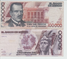 Mexico Banco Nacional 2 Bank notes 100,000 and 50,000 pesos picture