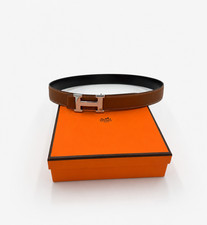 Hermes Reversible Belt black and Brown Silver H Buckle Size 80 picture