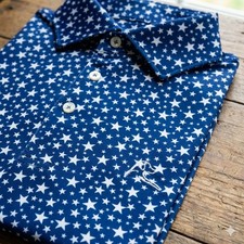 Rhoback The Stars Men Golf Polo Shirt Patriot Blue USA Flag Size XL picture
