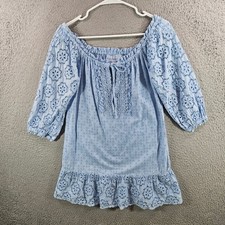 Temptation Positano Italy Nuoro Light Blue Eyelet Cotton Tunic Top Small picture
