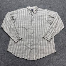 Patagonia Mens Organic Cotton Plaid Button Down Shirt Grey White Large L picture