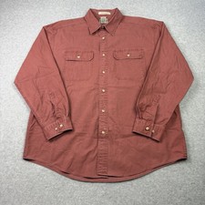 L.L.Bean Sunwashed Canvas Shirt Faded Red Pockets Button Up Mens Large picture