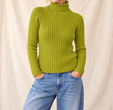 J Jill Soft Knit Turtleneck Sweater Women Medium Light Green Ribbed Cozy picture