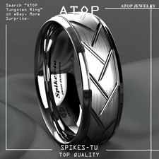 8/6mm Silver Brushed Tungsten Ring for Mens Wedding Band Bridal ATOP Jewelry picture