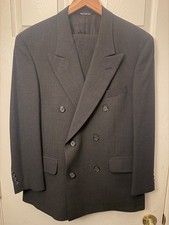 Burberrys Mens Suit 40r 36x30 Wool Charcoal Plaid Double Breasted Vintage picture