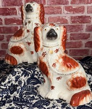 Stunning Antique Pair Of Staffordshire Wally Mantle Spaniel Dogs 10.5” High picture