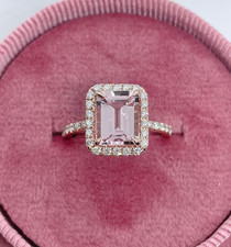 3.00Ctw Emerald Cut Lab-Created Morganite Engagement Ring 14K White Gold Plated picture