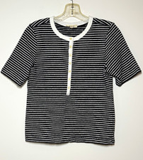 Madewell Women’s Black & White Striped Henley Knit Top 100% Cotton Medium  picture