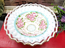 Fenton Ruffled Edge Silver Crest Charleton Hand Painted Roses Bowl 