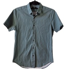 Theory Zack S Circle Print Short Sleeve Button Down Shirt Green White picture