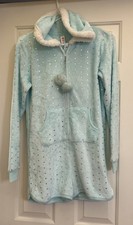Justice Girls Fleece Hooded Romper Pajamas Size 14/16 mint w/ silver dots picture