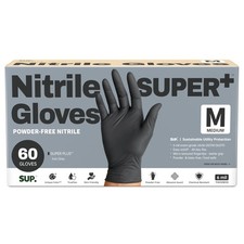 SUPER+ Black Nitrile Gloves HEAVY DUTY 6 Mil Disposable Chemical Resistant Po... picture