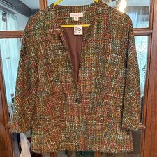 Coldwater Creek Womens Green Multi Tweed Single Button Blazer Jacket Size 14 picture