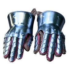 Medieval Knight Clamshell Gauntlets 18G Steel Armor w/Leather Gloves Reenactment picture