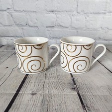 Pier 1 Gold Swirl Porcelain Coffee Cups Set Of 2 picture
