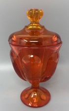 Vintage Viking Glass Persimmon Candy Jar 6 Petal Pattern With Lid 8.25