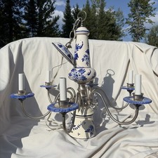 vintage Dutch Delft-style 6-light ceramic chandelier picture