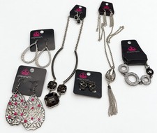 Paparazzi Black Silver Jewelry Bundle 2 Necklace Sets 3 Extra Earrings Bracelet picture