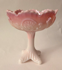 Antique Northwood Dugan Inverted Fan And Feather Jelly Pink Slag Glass  Compote picture