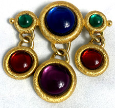 Vintage Napier F90 Gold Blue Green Red Purple Lucite Bar Charm Brooch Pin runway picture