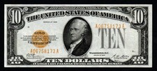 1928 $10 Minor Misalignment ERROR Beautiful AU+ GOLD CERTIFICATE picture
