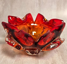 Vintage MCM Murano Art Glass Flame Bowl Red Amber Amberina Splash Ashtray 6