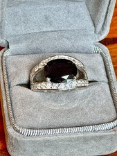 14k White Gold 6.25ct Oval Sapphire .75ct Diamond Split Shank Ring - USGL Card picture