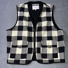 Vintage 90s Moschino Jeans Women's Black/WhitePlaid Vest Sz 32 Made Italy picture