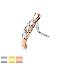 Surgical Steel CZ Lined L Bend Shaped Nose Ring Crawler Stud Body Piercing 20G picture