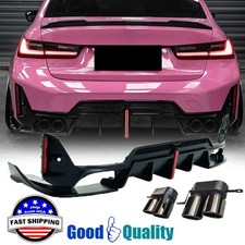 Black Rear Lower Diffuser Lip W/ Light For BMW 3 Series G20 LCI 330i 2023-2024 picture