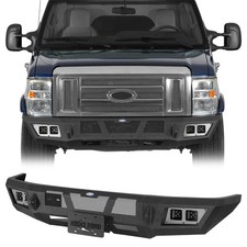 Steel Front Bumper w/ Winch Plate & 4x LED Spotlights Fit 2008-2026 Ford E-350 picture