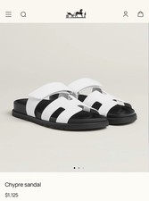 Hermes Women’s Leather Slide Sandals White/Black Hook & Loop Logo New Box 8.5 picture