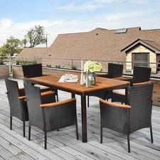 7PCS Rattan Outdoor Dining Set Patio Furniture Set w/ Cushions Umbrella Hole picture
