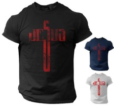 Jesus Cross T-Shirt Christian Men Vintage Style Religious Tee picture
