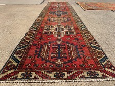3x12 ANTIQUE HERIZ RUNNER RUG handmade VINTAGE long old real art red blue 3x13 picture