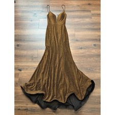 Bicici & Coty Bronze Metallic Glitter Prom Gown Open Back Formal Dress Womens picture
