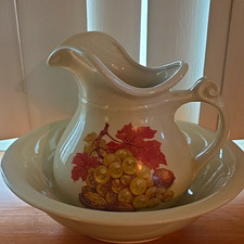Mccoy Ceramic Grape Pattern 2pc Pitcher & Bowl Set 1.5 qt Vintage 1955 picture