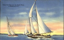 Sailboats under full sail ~ sunlit waters at Wildwood NJ New Jersey 1930s picture