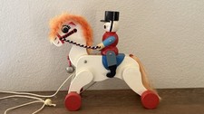 Vintage Wooden Horse with Soldier Painted Rolling Rider Child's Pull Toy - 8