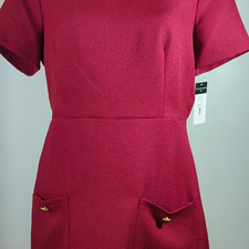 NWT Tahari ASL Women's Burgundy Tweed Sheath Dress Short Sleeve Pockets size 10 picture