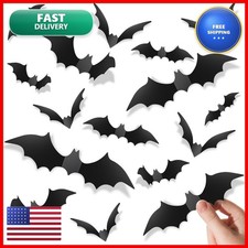 Piteno BF140 140Pcs Halloween PVC 3D Black Bat Stickers Wall Window Decal picture